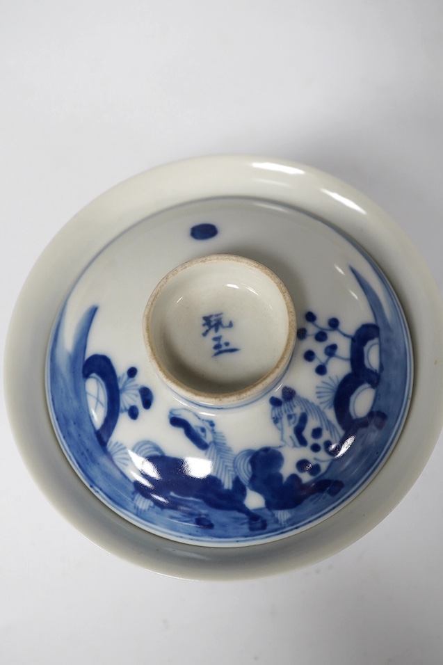 A Chinese crackle-glaze censer and two tea bowls and covers, censer 10cm wide. Condition - good